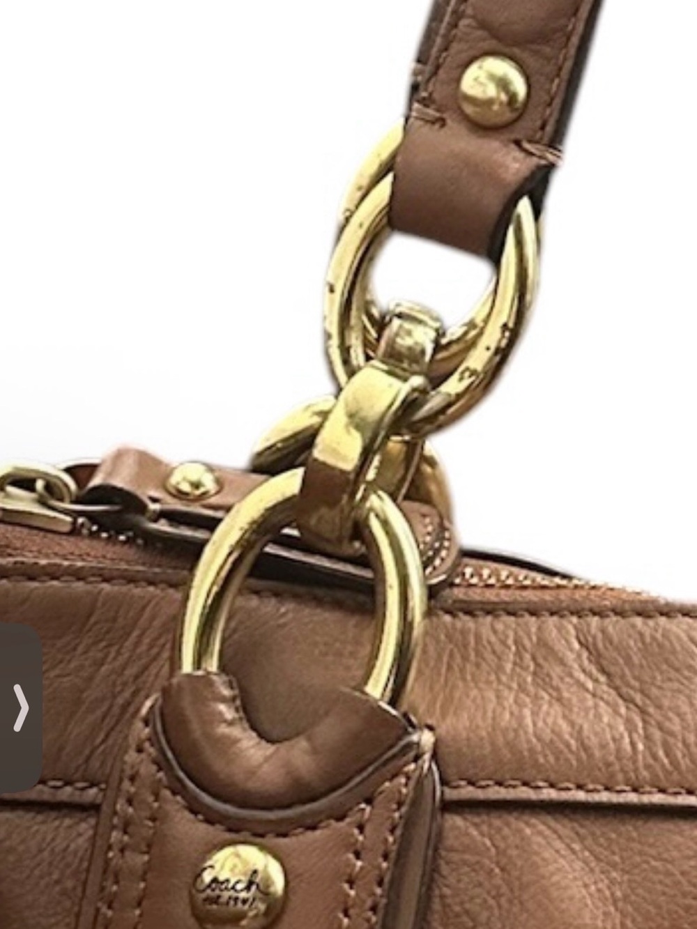 Coach Kristen Leather Shoulder Bag Tote Brown Brass Hardware Expandable Sides - Picture 9 of 11